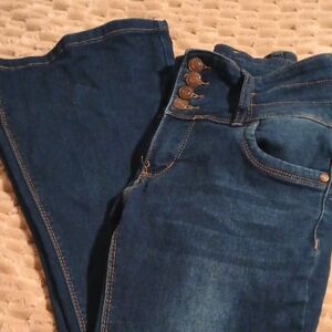 High-Rise Dark Blue Women's Jeans with Button Fly